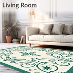 Emerald Green Floral Corner Scroll Rug