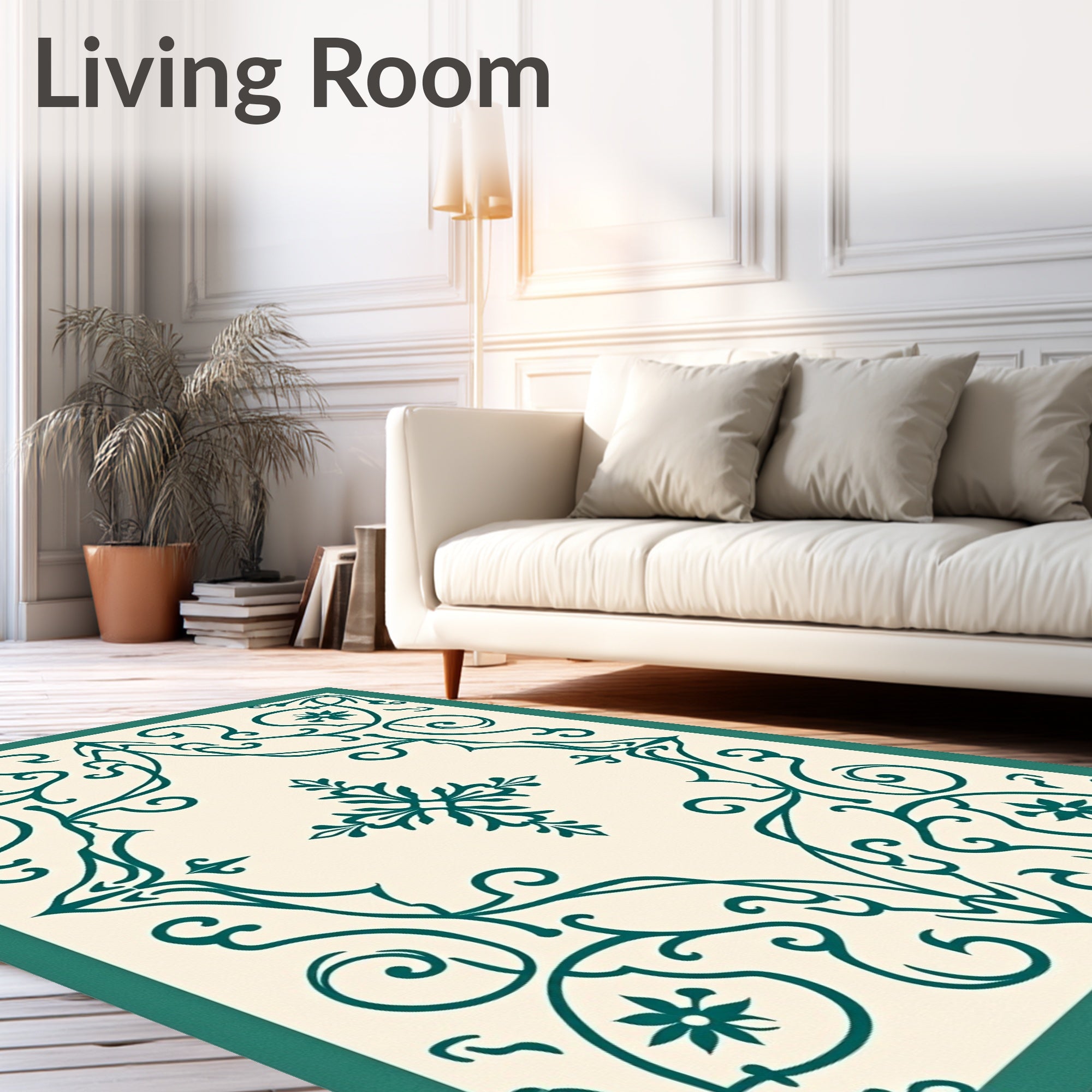 Emerald Green Floral Corner Scroll Rug