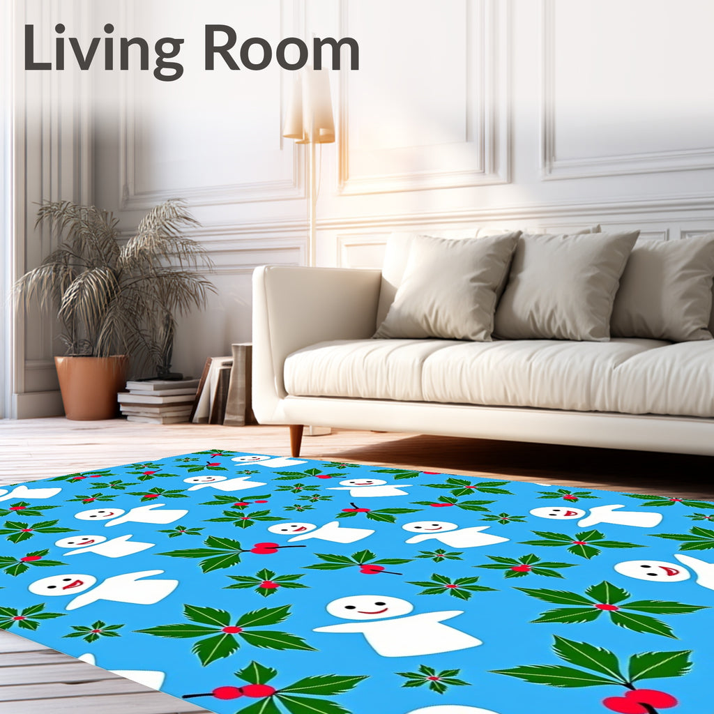 Joyful Snowmen And Holly Sprigs Rug