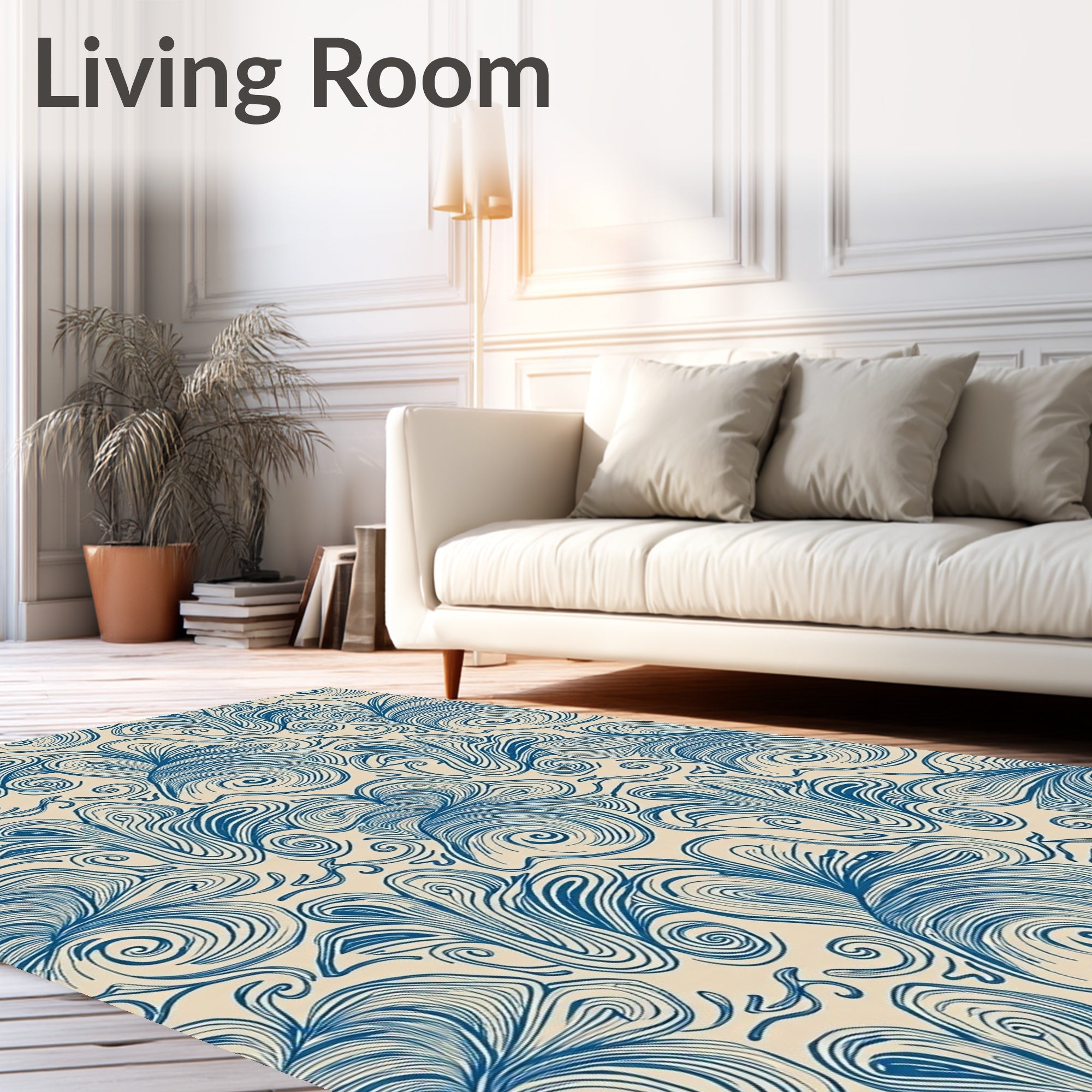Deep Blue Whimsical Swirls Rug