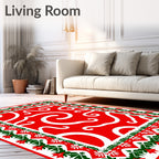 Crimson Abstract Swirl Border Rug