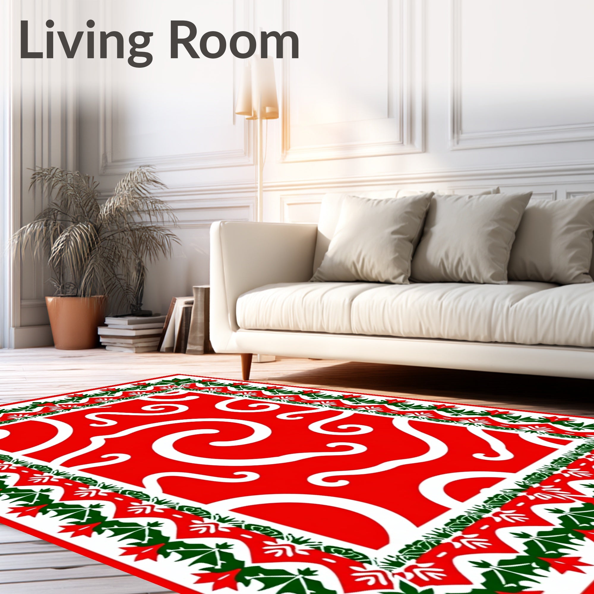 Crimson Abstract Swirl Border Rug