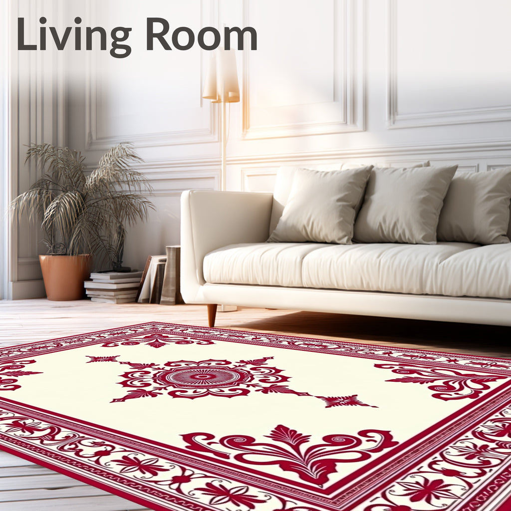 Ornate Crimson Central Bloom Symmetrical Rug