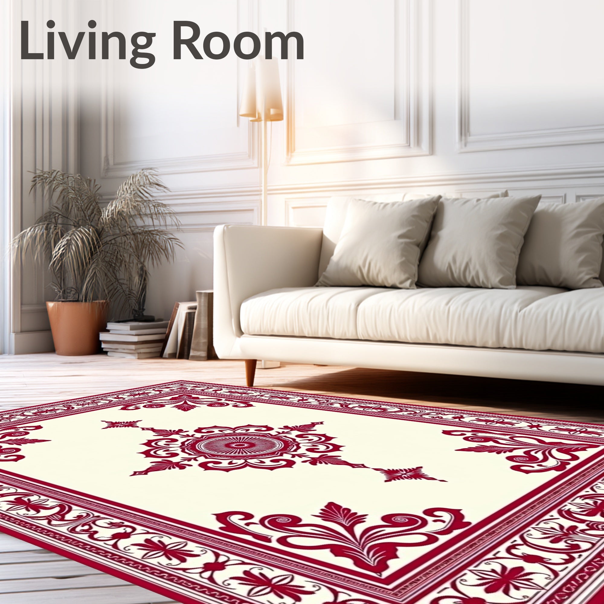 Ornate Crimson Central Bloom Symmetrical Rug