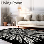 Black Cream Feather Mandala Radiance Rug