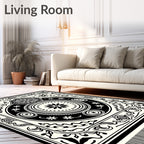 Black Cream Medallion Intricate Artwork Rug