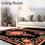 Black Orange Floral Medallion Frame Rug