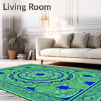 Vibrant Blue Green Circular Mandala Rug