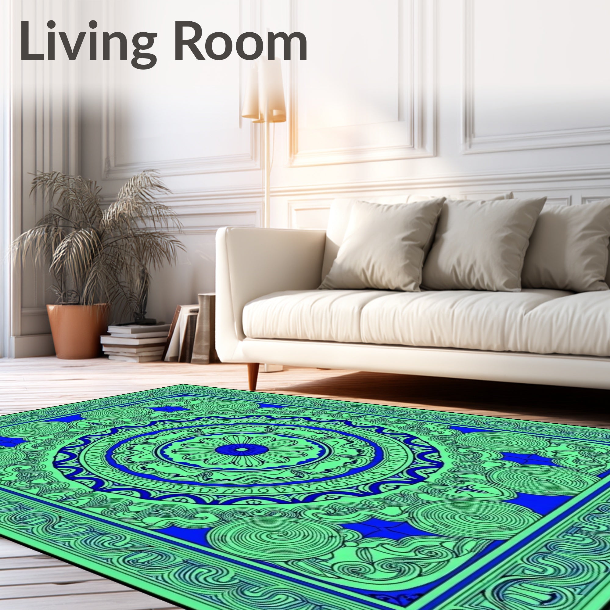 Vibrant Blue Green Circular Mandala Rug