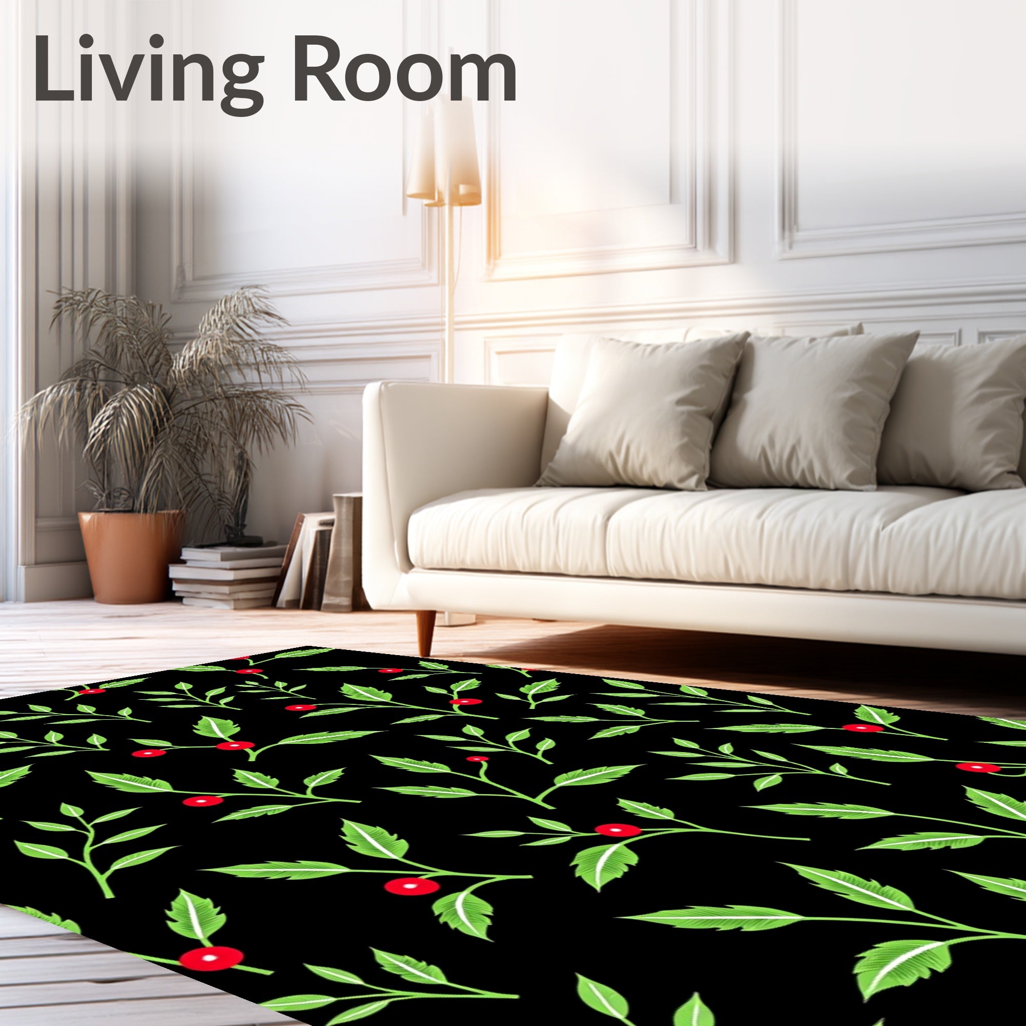 Christmas Holly Berry Branches Rug