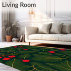 Dark Green Christmas Ornaments Pine Needles Rug