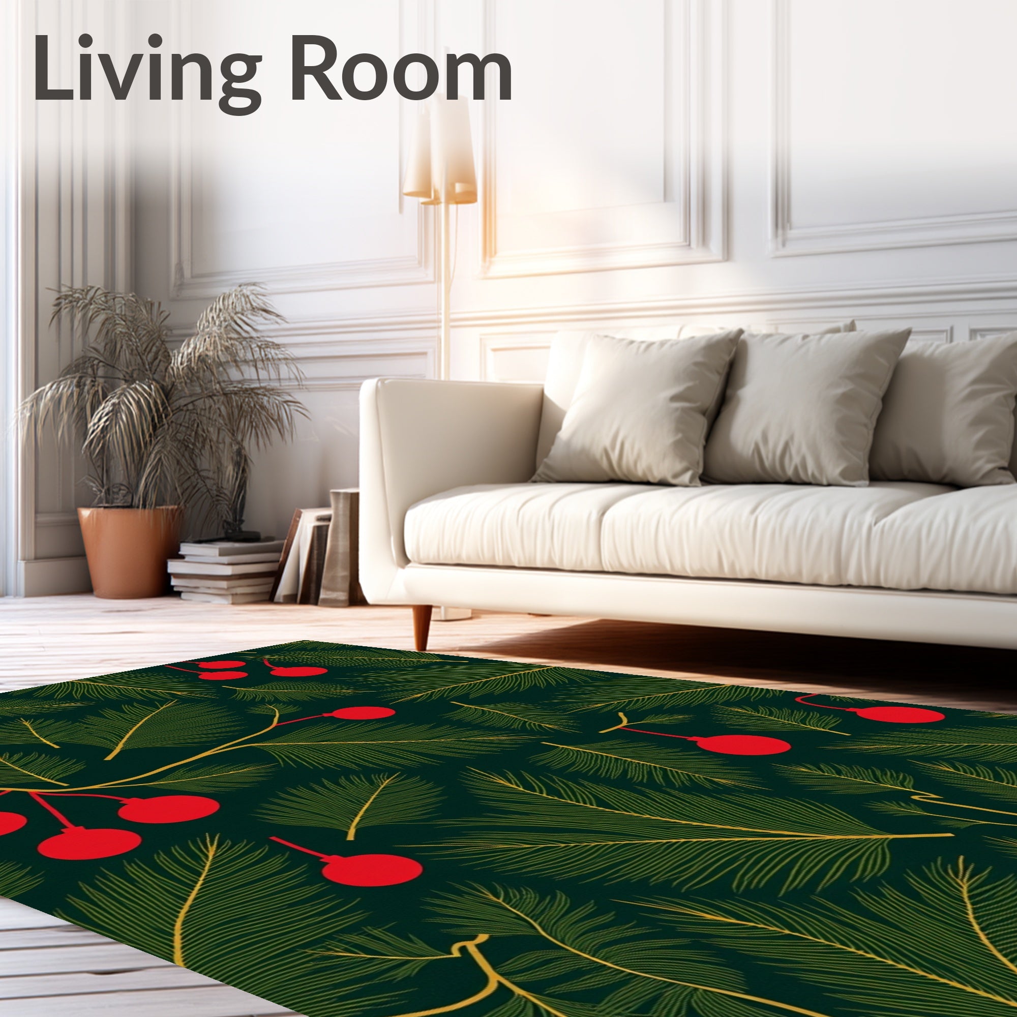 Dark Green Christmas Ornaments Pine Needles Rug