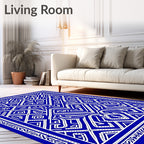 Bold Blue White Intricate Geometric Rug