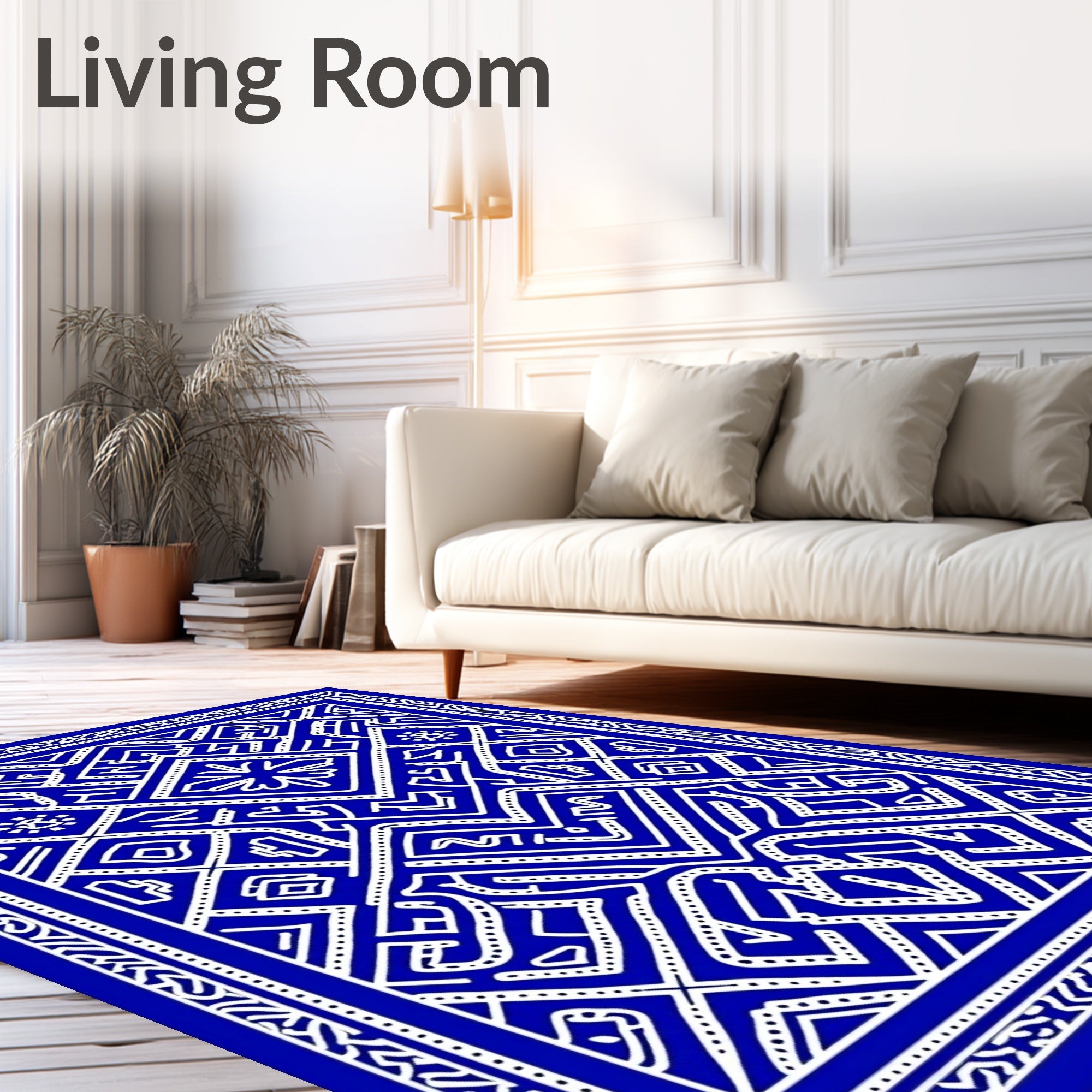 Bold Blue White Intricate Geometric Rug