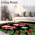 Festive Santas Red Green Foliage Rug