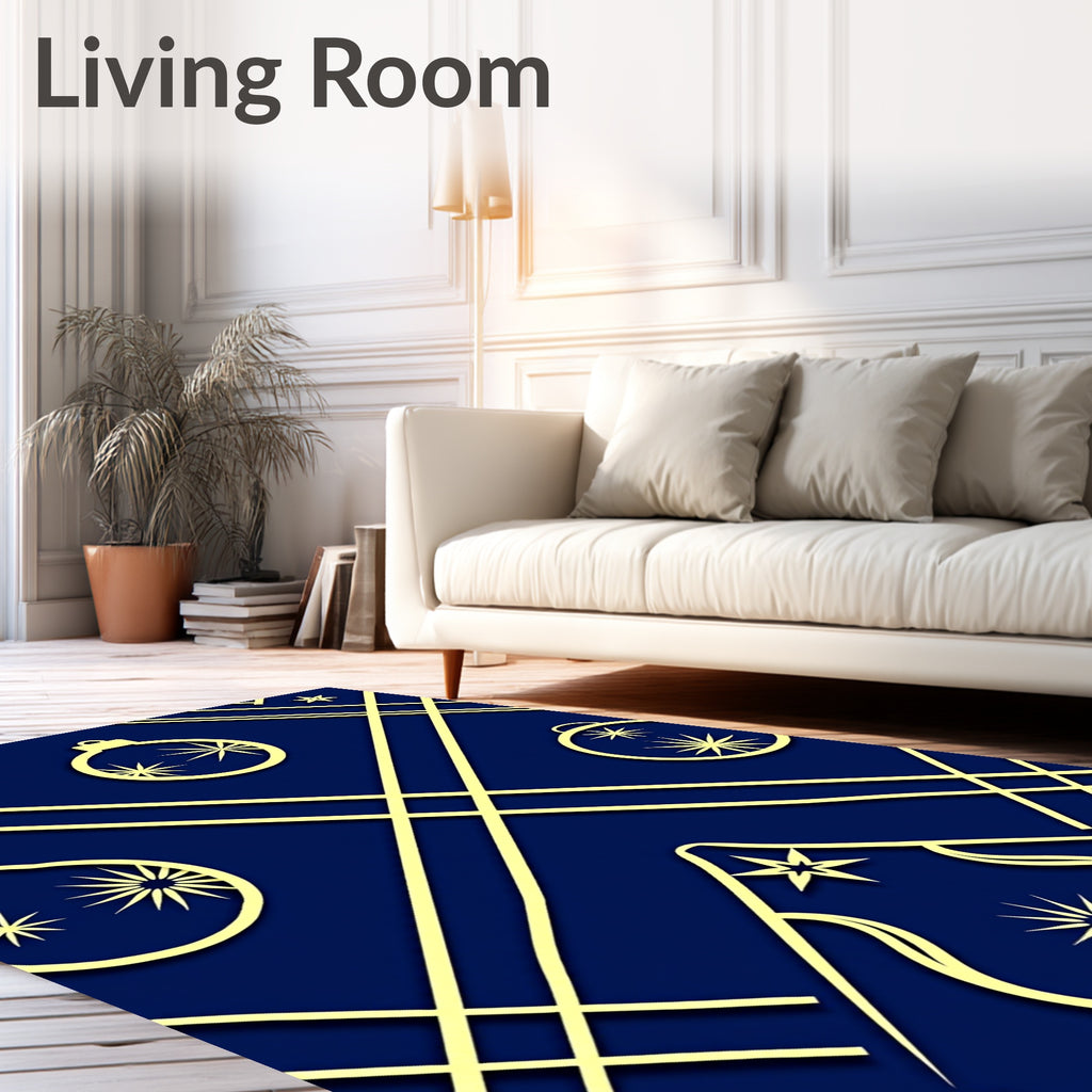 Navy Gold Geometric Ornament Star Rug