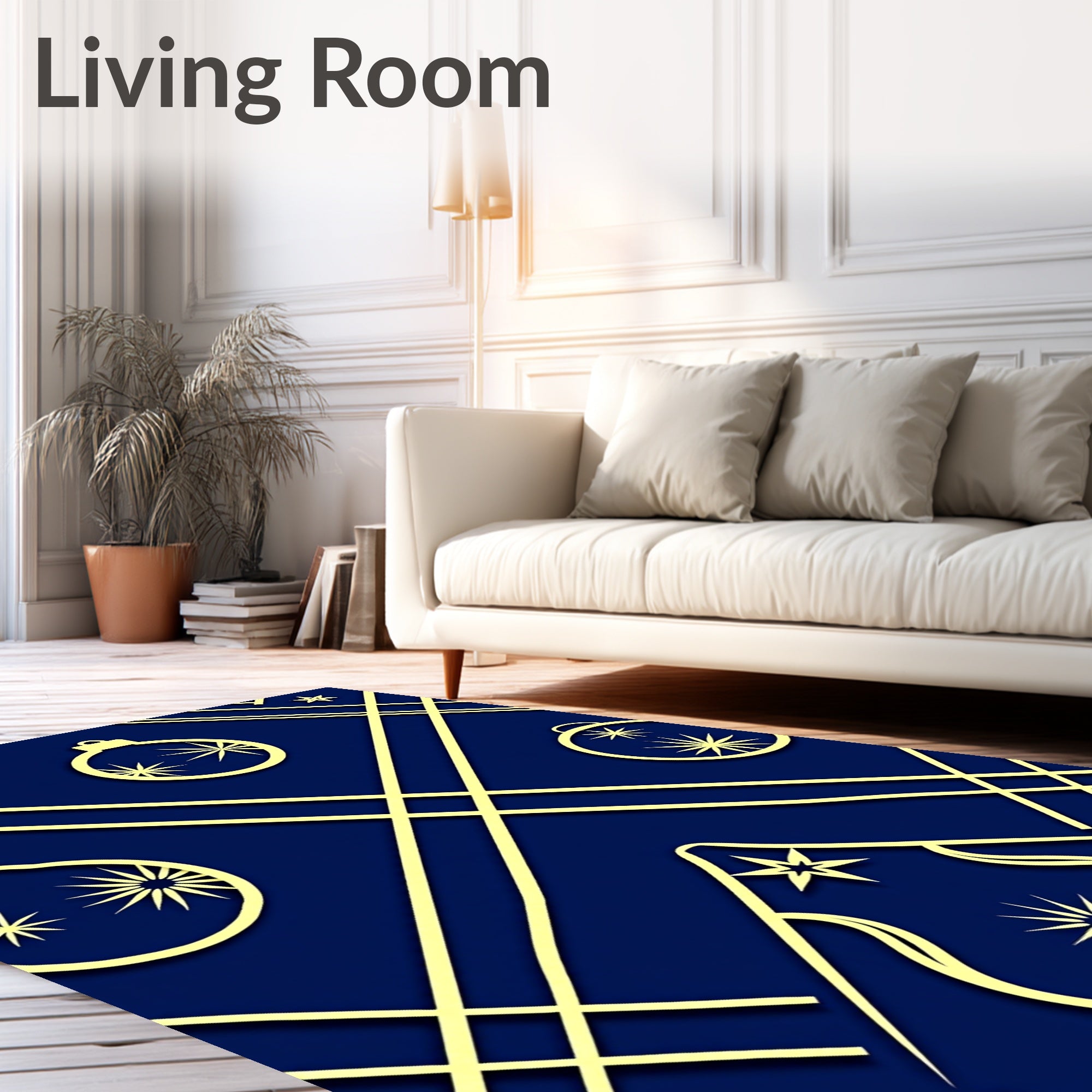 Navy Gold Geometric Ornament Star Rug