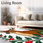 Festive Brown Deer Holly Borders Rug