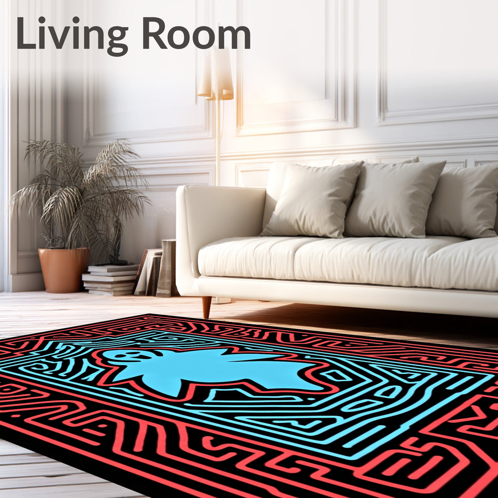 Neon Blue Ghost Maze Art Rug