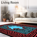 Neon Blue Ghost Maze Art Rug