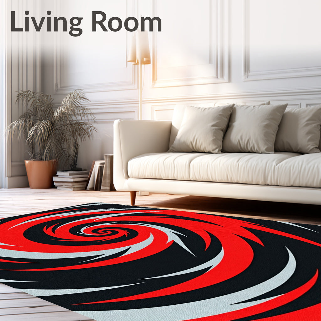 Bold Scarlet Swirl Abstract Rug
