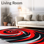 Bold Scarlet Swirl Abstract Rug