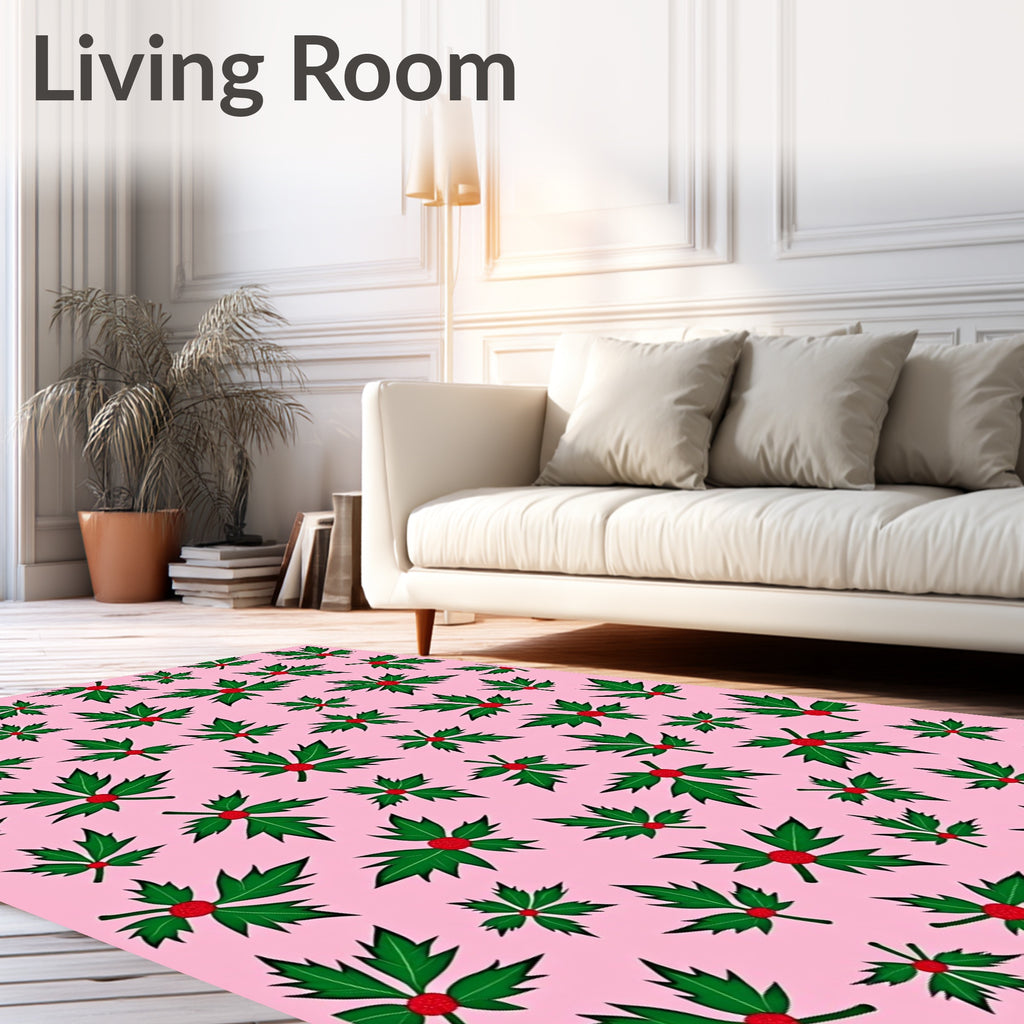 Festive Green Holly Berry Blossom Rug