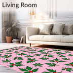 Festive Green Holly Berry Blossom Rug