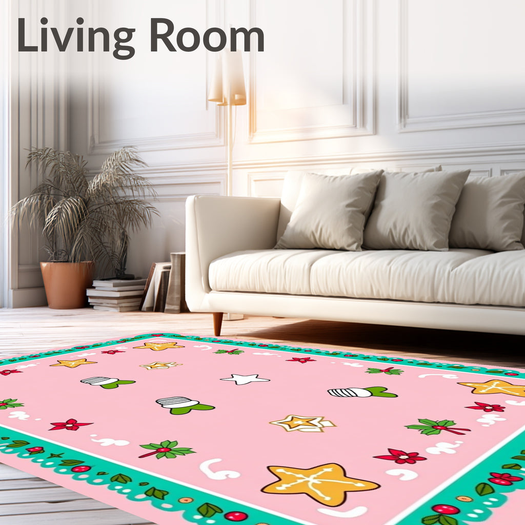 Pink Star Holiday Cookie Border Rug