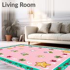 Pink Star Holiday Cookie Border Rug