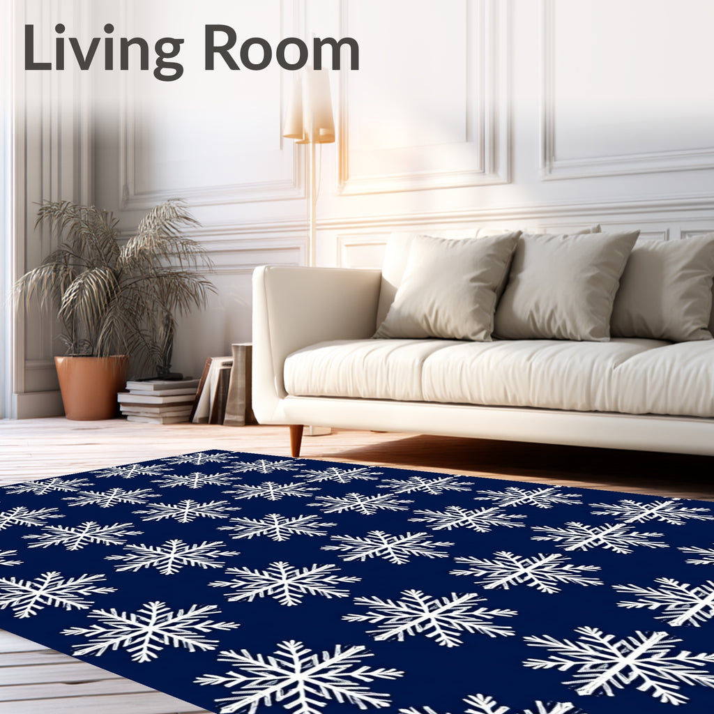 White Snowflakes on Navy Blue Background Rug