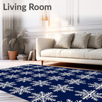 White Snowflakes on Navy Blue Background Rug