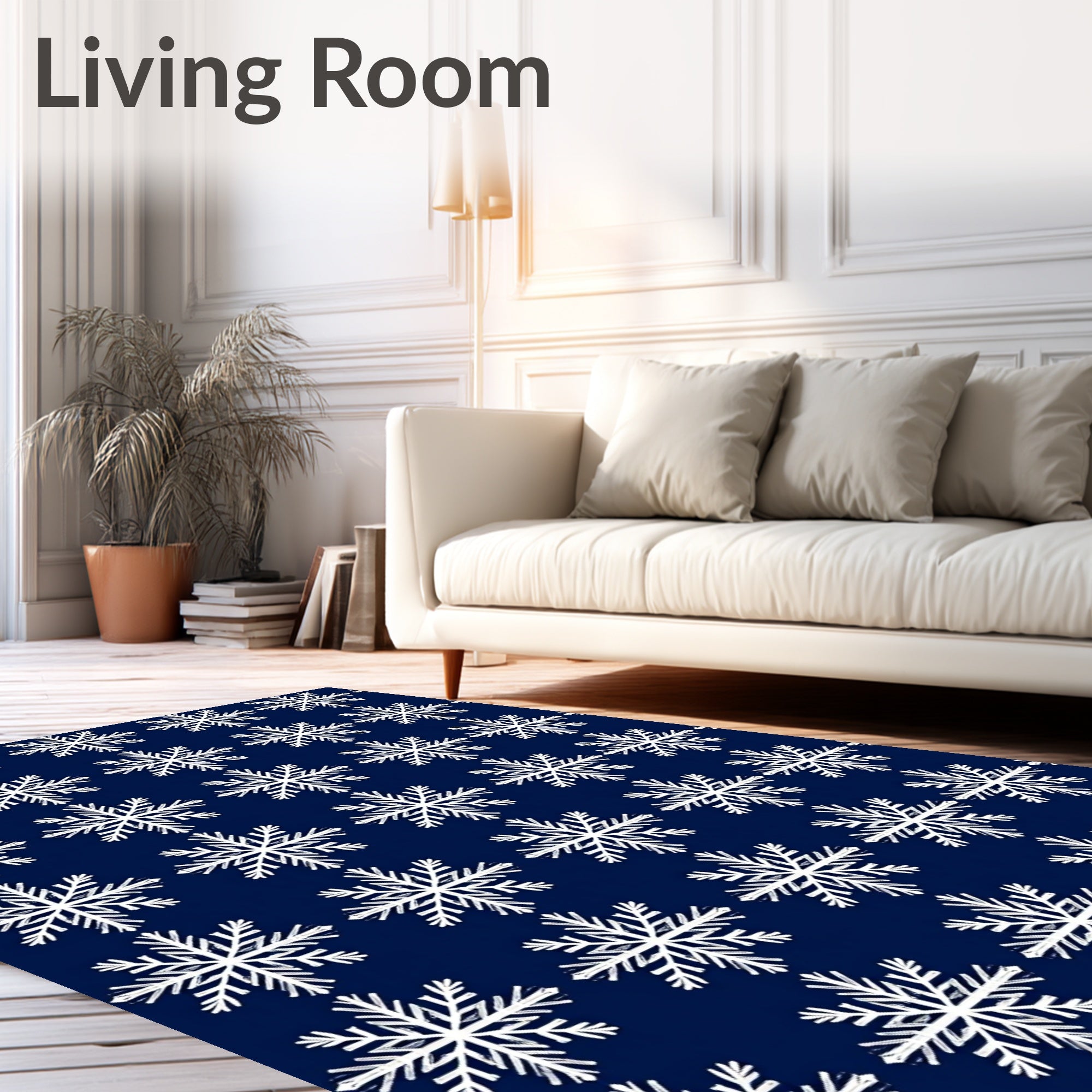 White Snowflakes on Navy Blue Background Rug