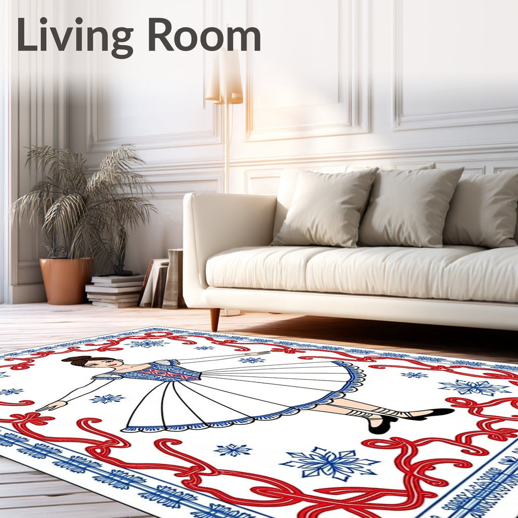 Ballet Dancer Snowflake Red Blue Border Rug