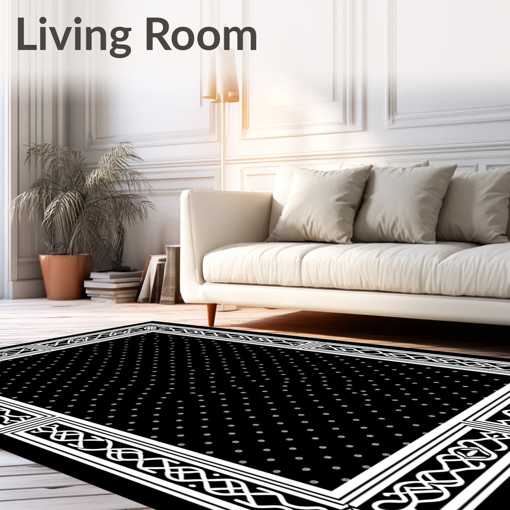 Black White Polka Dot Celtic Border Rug