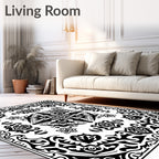 Bold Black and White Floral Mandala Rug