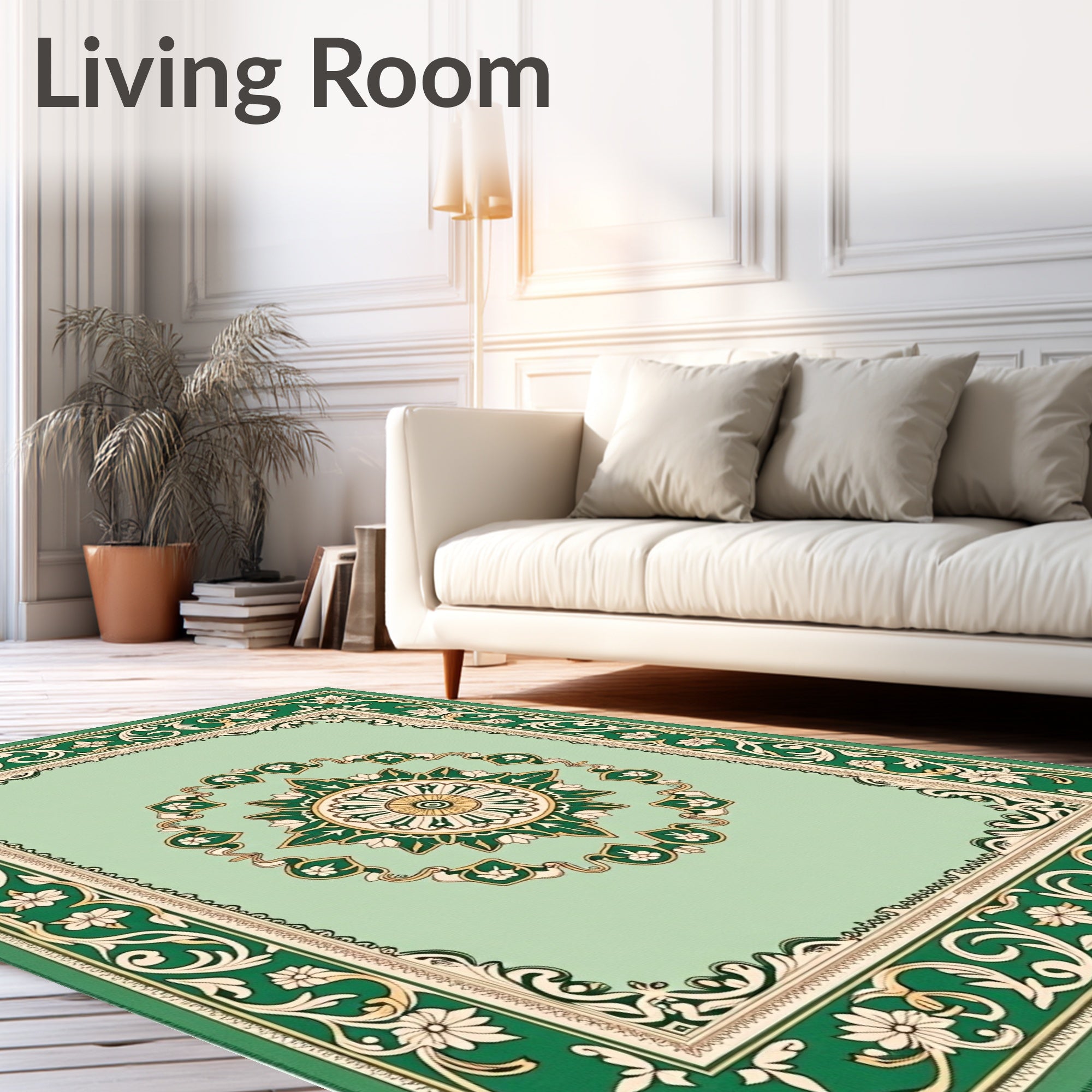 Green Blossom Medallion Relief Rug