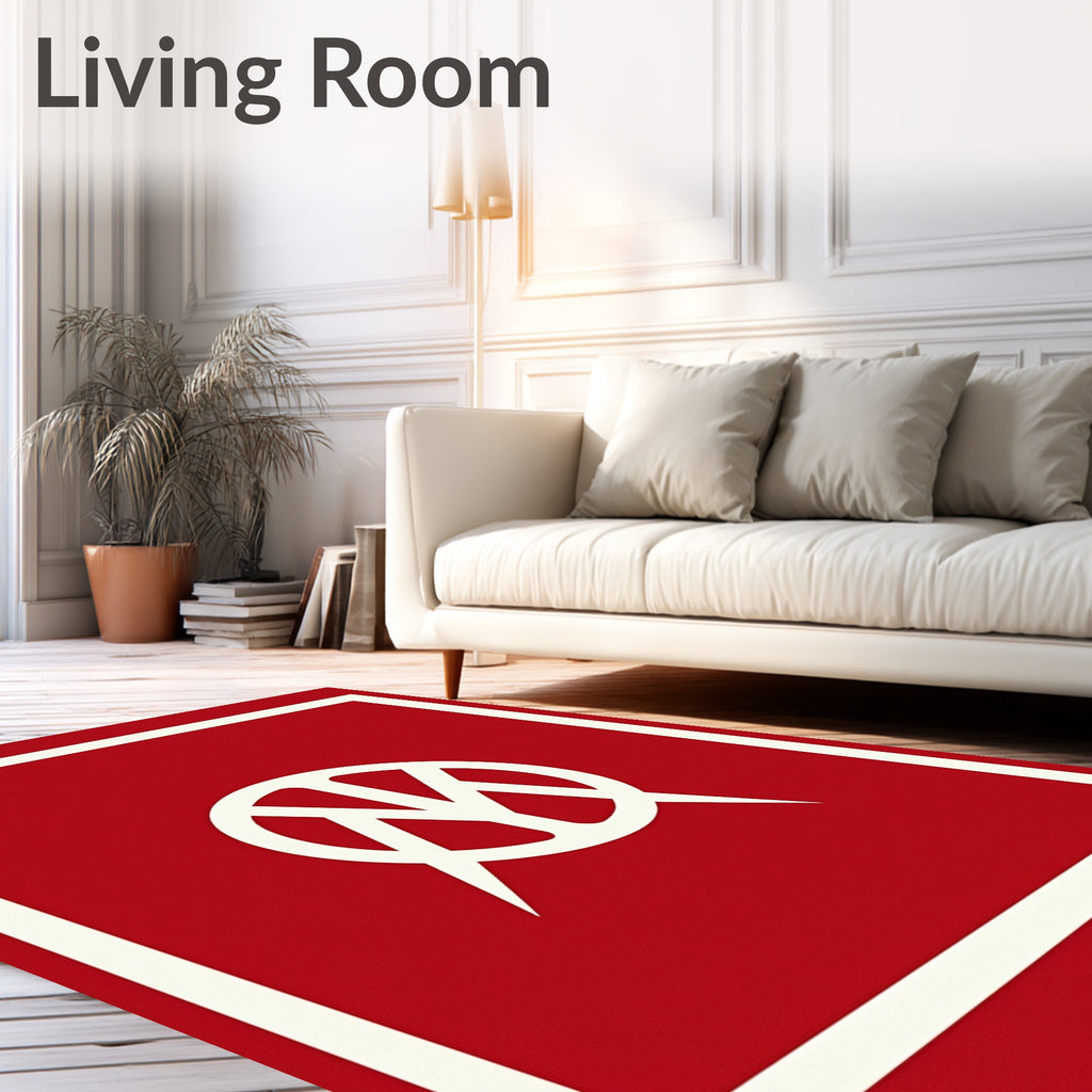 Bold Red Abstract Circular Emblem Rug
