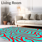 Vibrant Red Aqua Swirl Abstract Rug