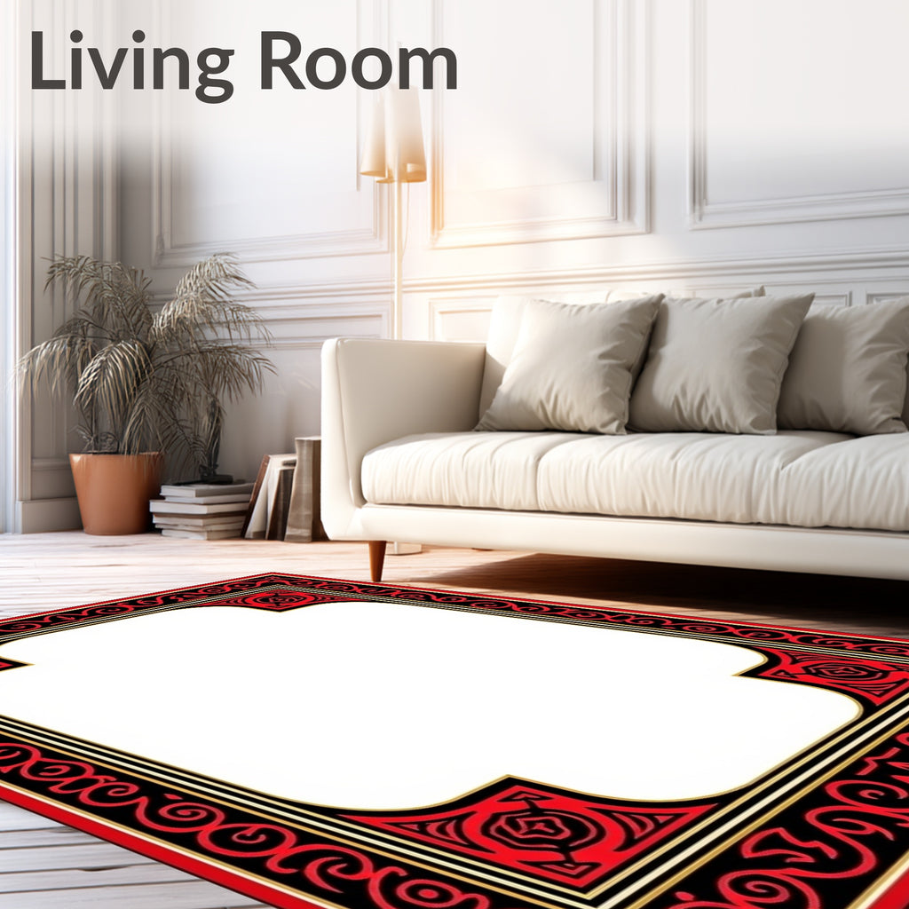 Red Black Gold Scrollwork Frame Rug