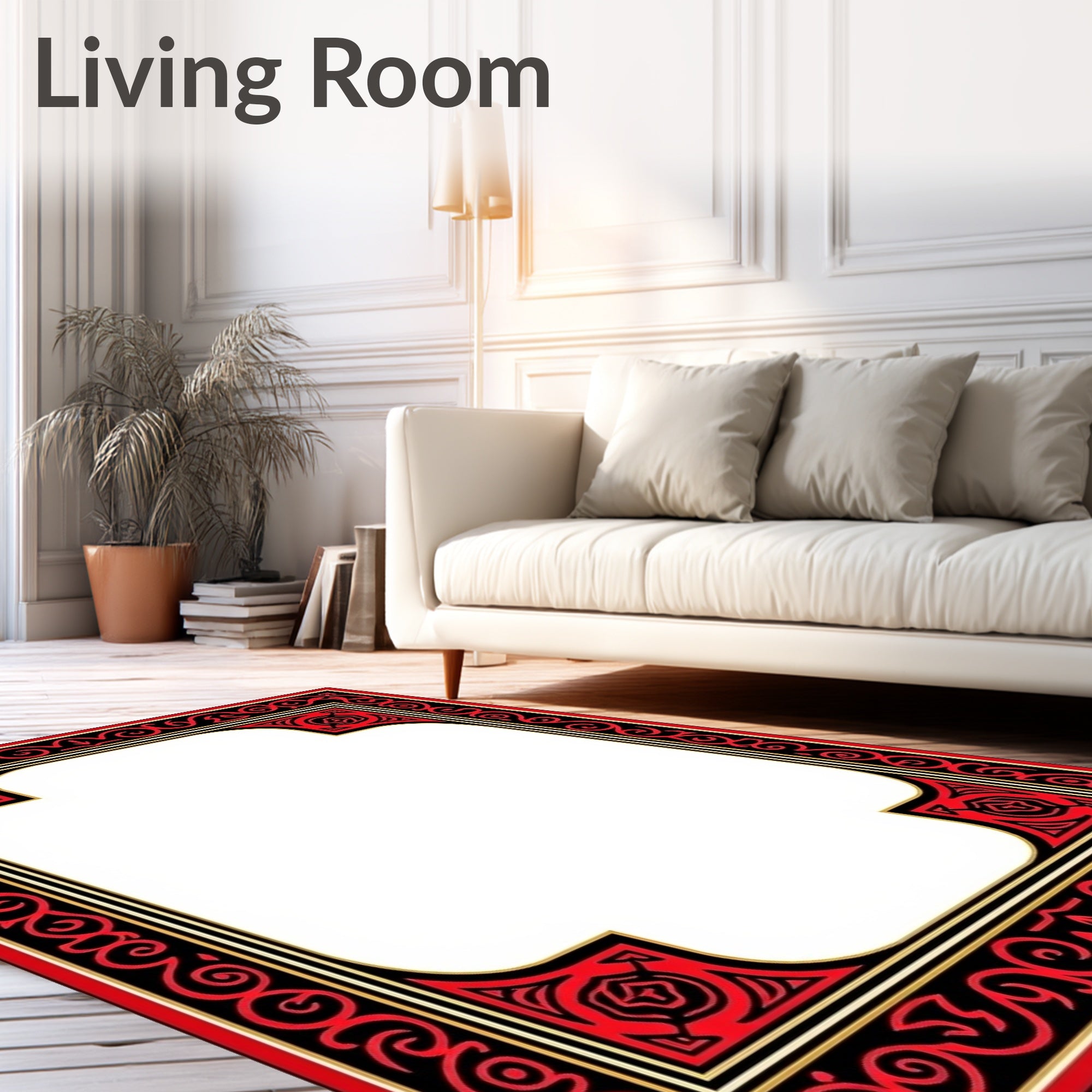 Red Black Gold Scrollwork Frame Rug