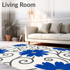 Vibrant Blue Floral Swirls Background Rug