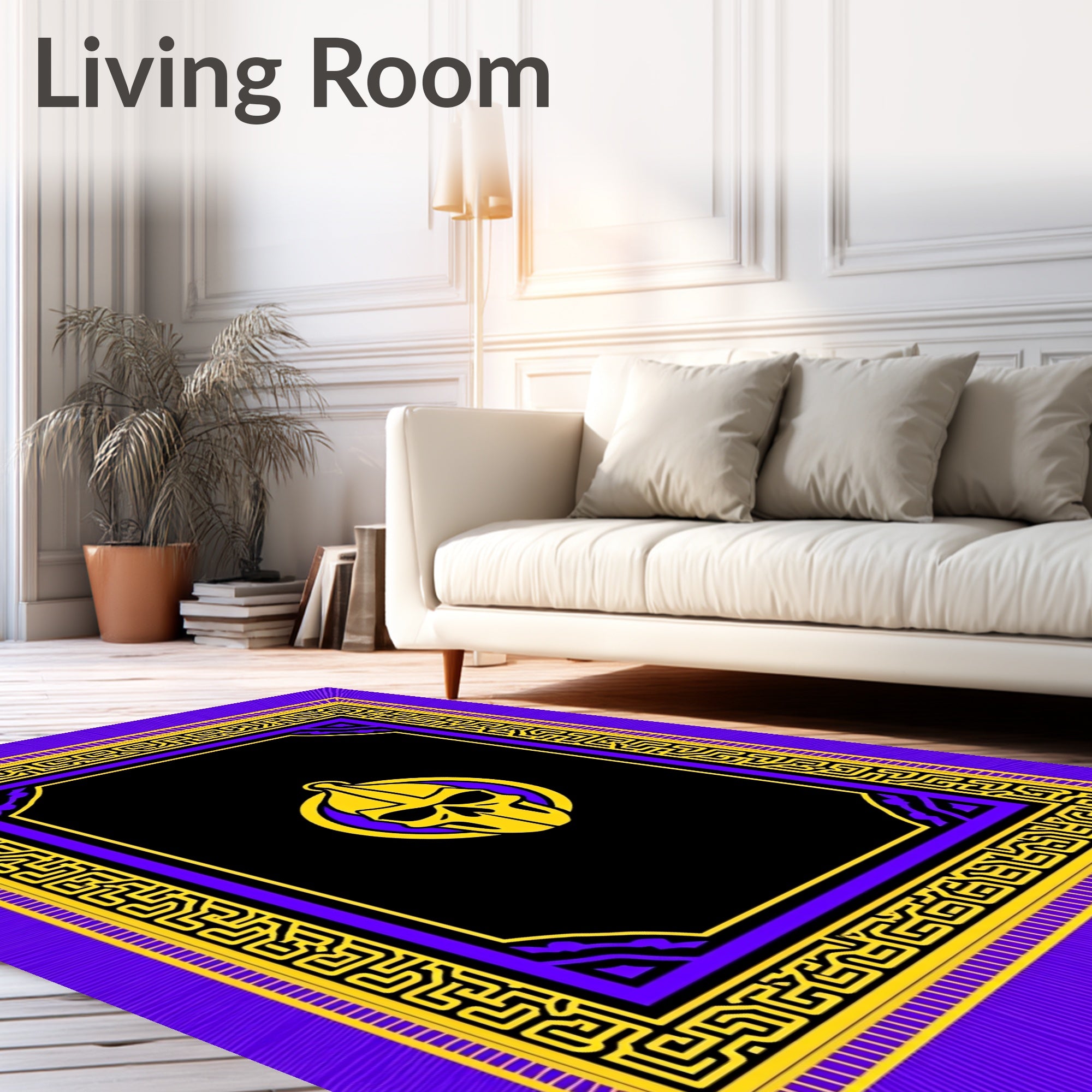 Bold Yellow Skull Geometric Border Rug