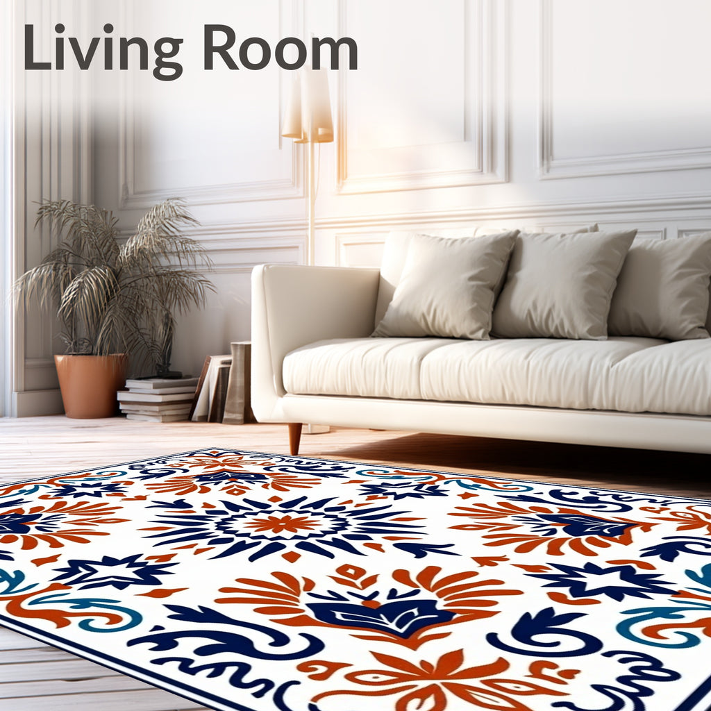 Crimson Navy Floral Medallion Border Rug