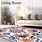 Crimson Navy Floral Medallion Border Rug