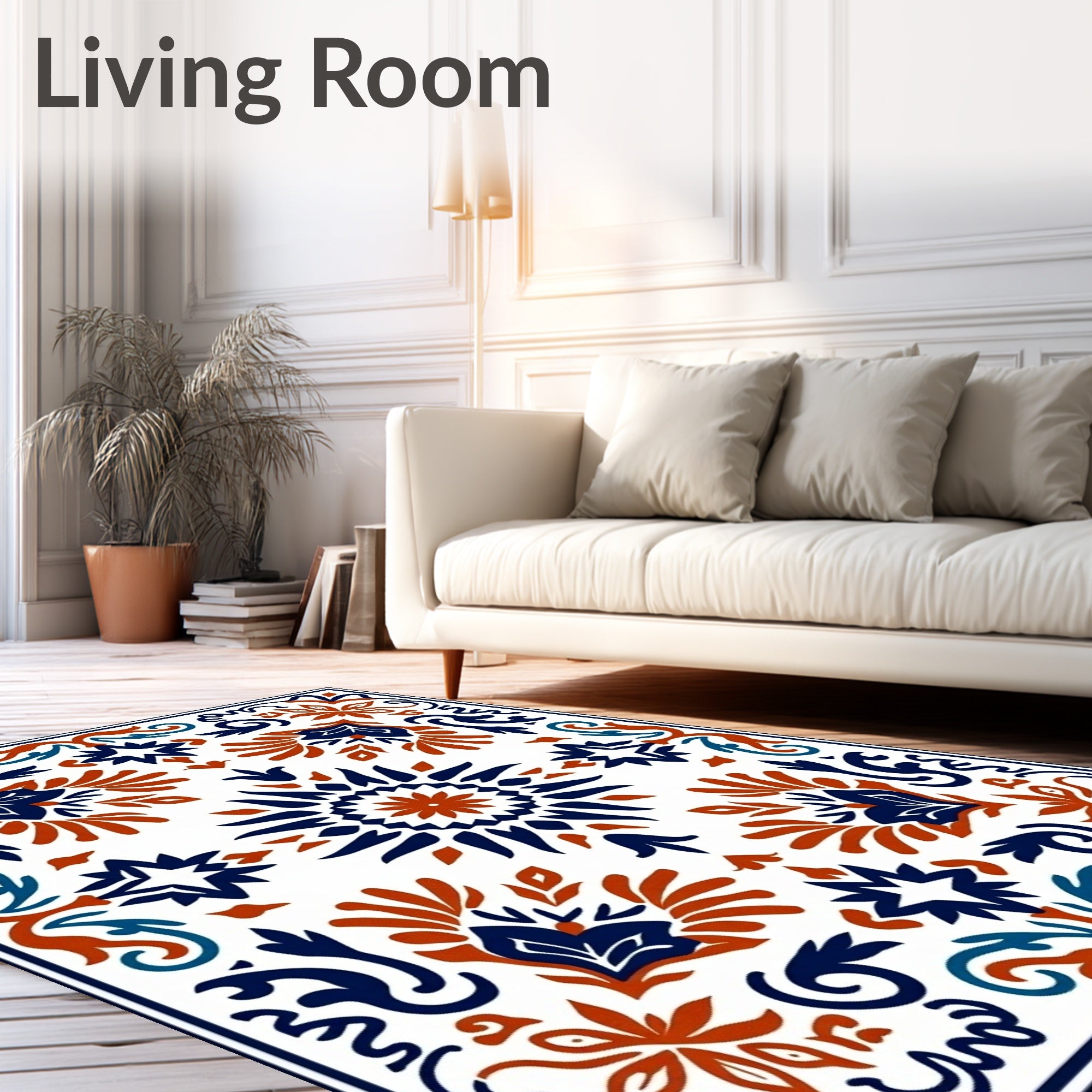 Crimson Navy Floral Medallion Border Rug