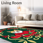 Christmas Cat Ribbon Holly Floral Rug