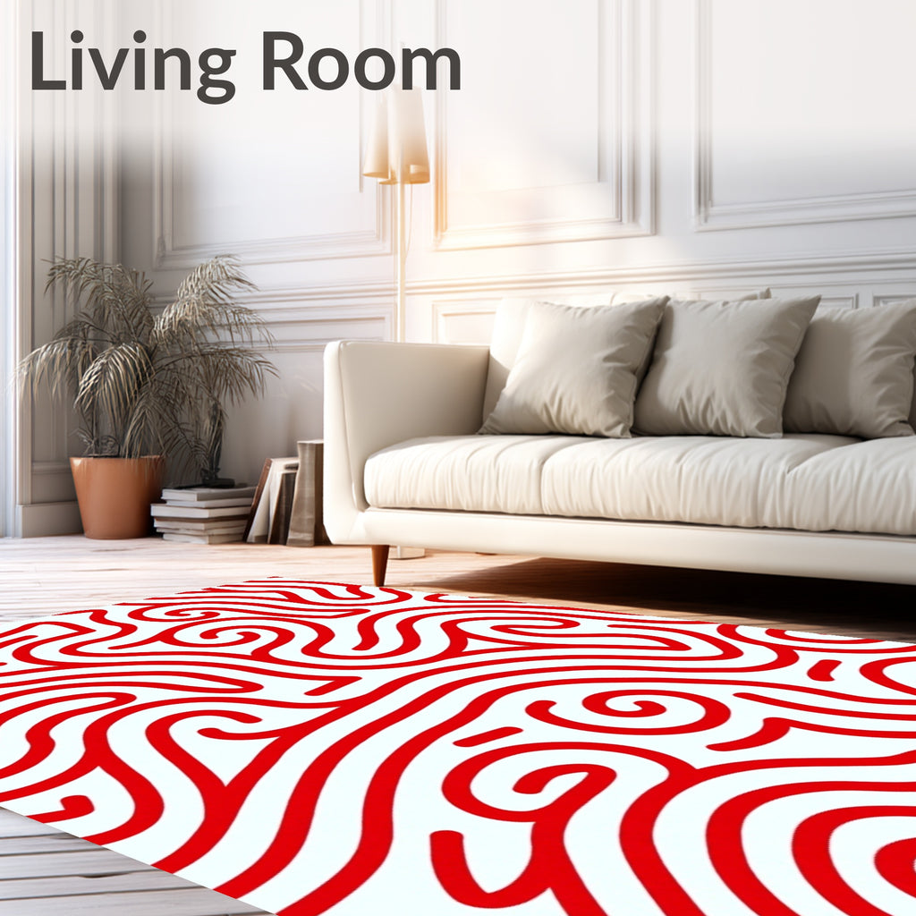 Crimson Swirl Maze Lines Rug