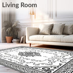 Classic Black and White Floral Medallion Rug