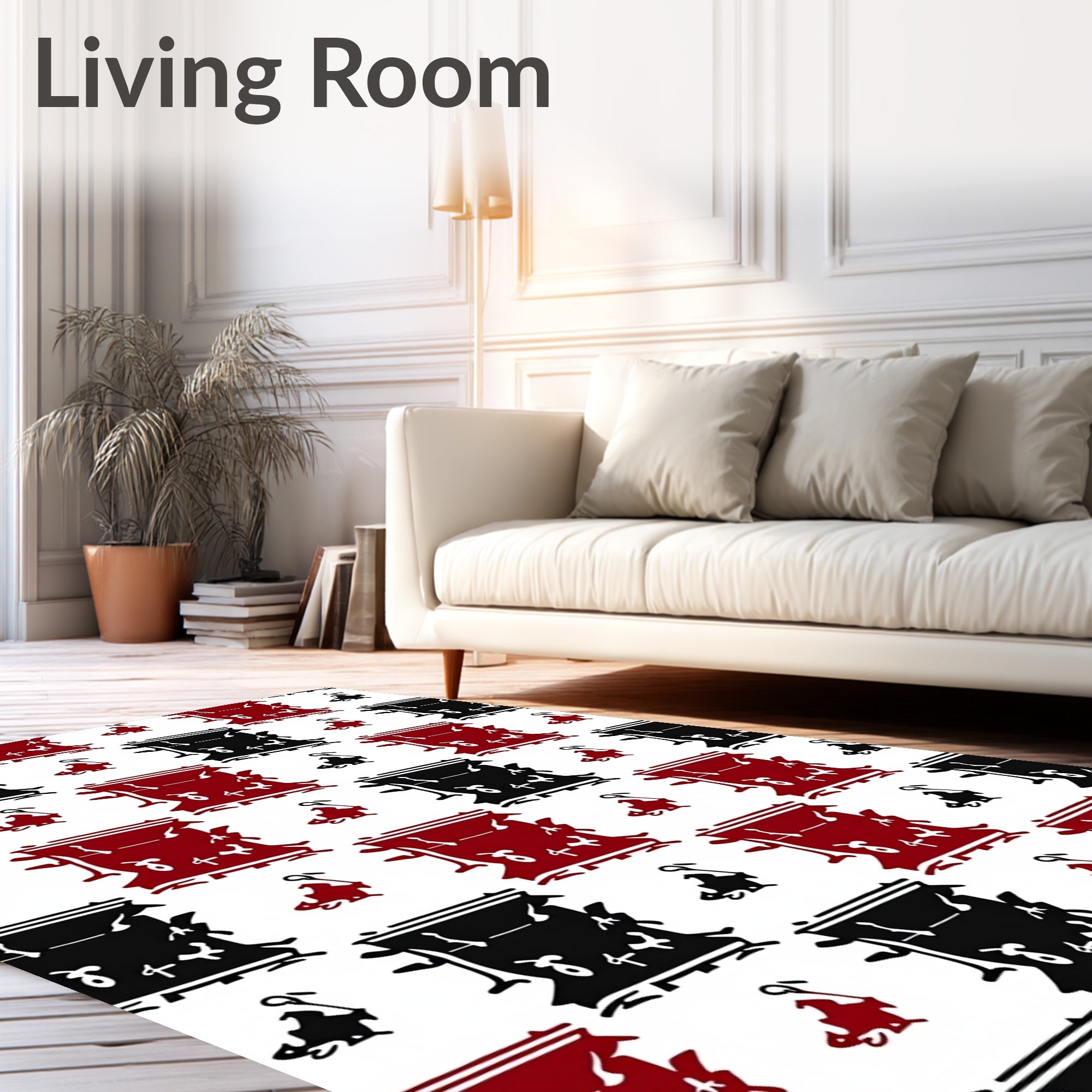 Bold Red Black Drum Collage Rug
